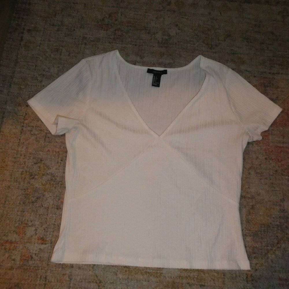 White Ribbed Cropped T-Shirt